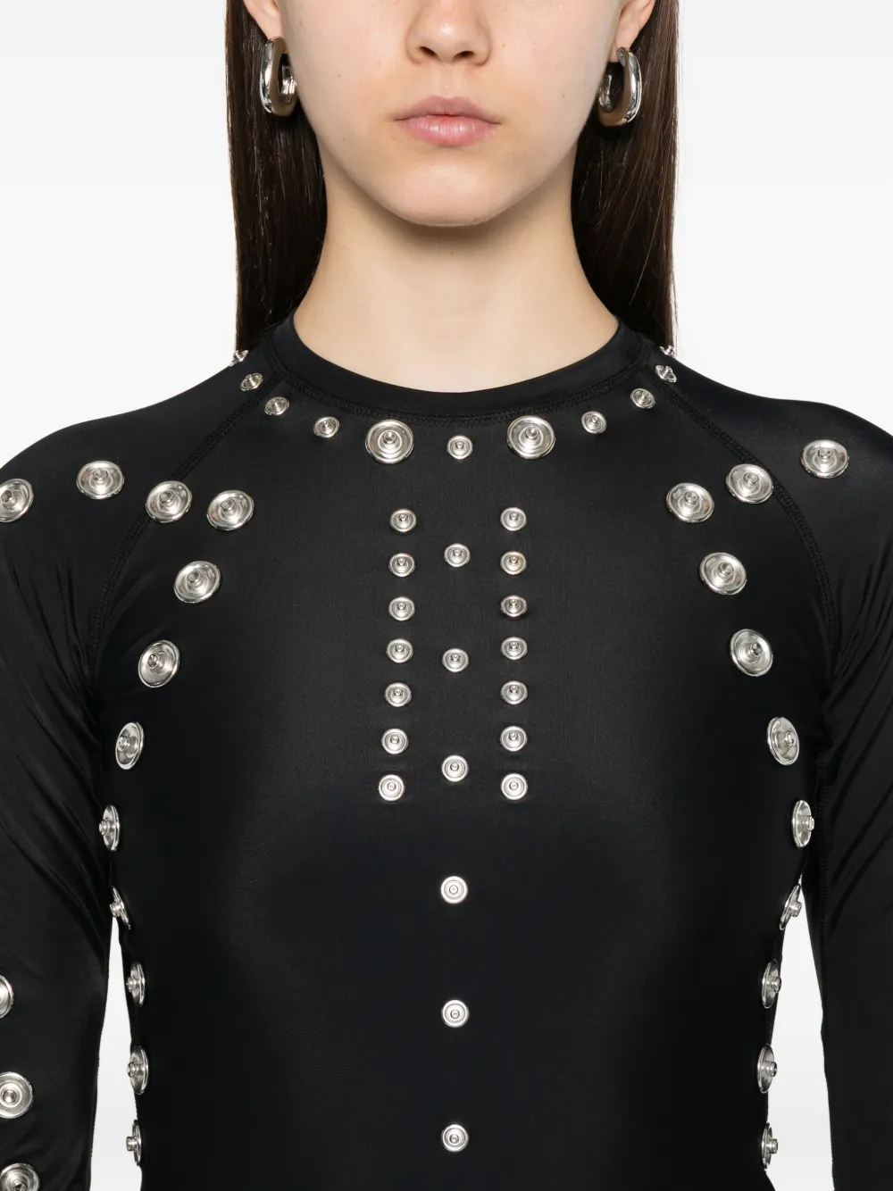 Coperni metallic-embellished long-sleeve dress Zwart