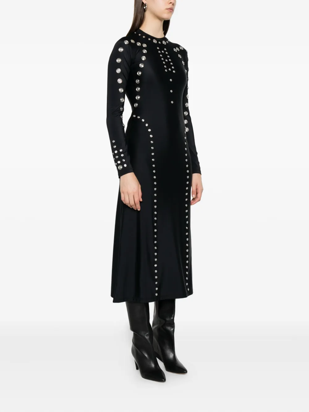 Coperni metallic-embellished long-sleeve dress Zwart