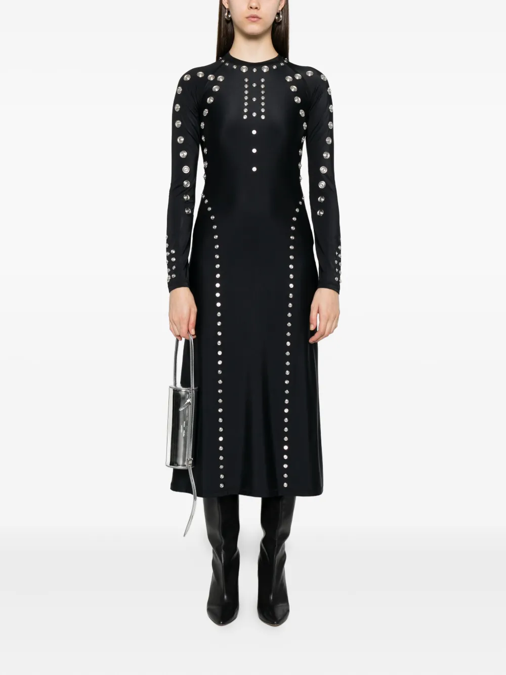 Coperni metallic-embellished long-sleeve dress Zwart