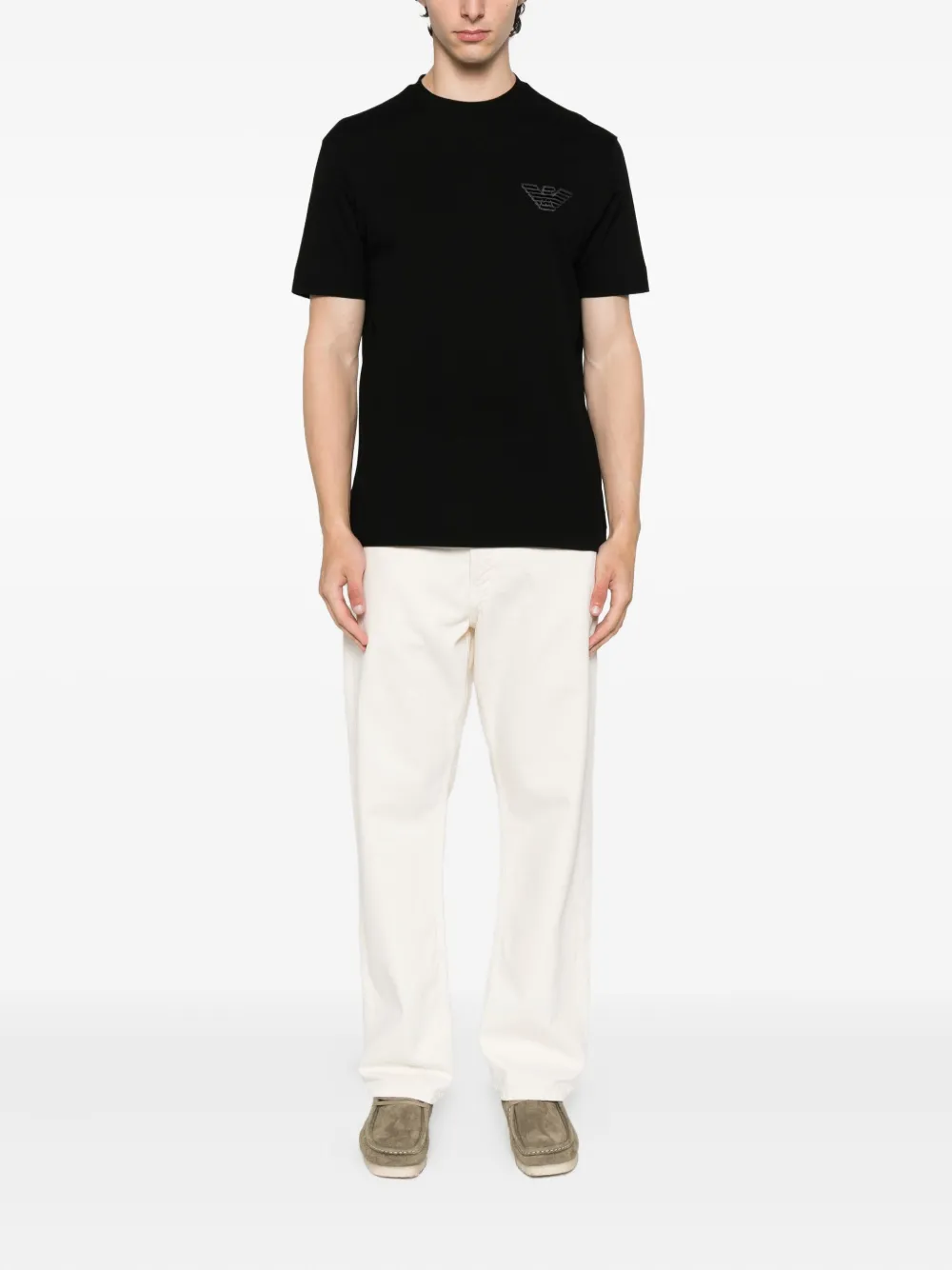 Emporio Armani Katoenen T-shirt met adelaar-embleem Zwart