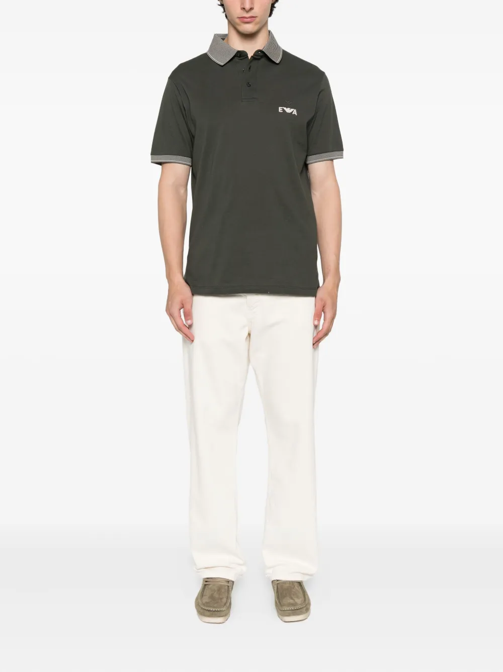 Emporio Armani Poloshirt met geborduurd logo en gestreepte kraag Groen