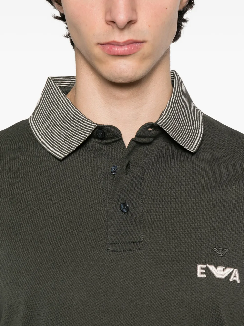 Emporio Armani Poloshirt met geborduurd logo en gestreepte kraag Groen