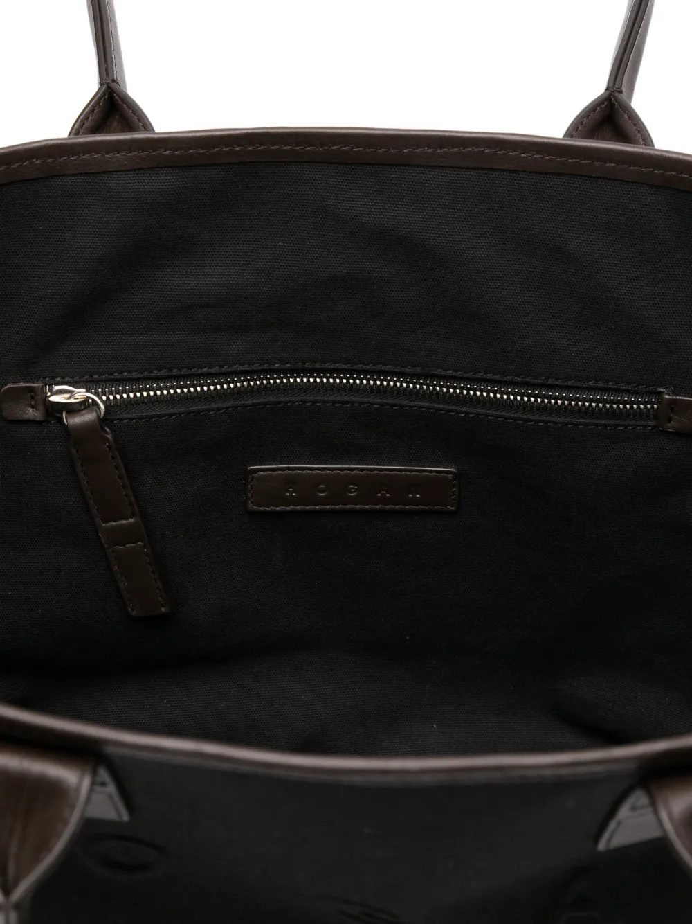 Hogan Script Shopping leather-trimmed tote bag Zwart