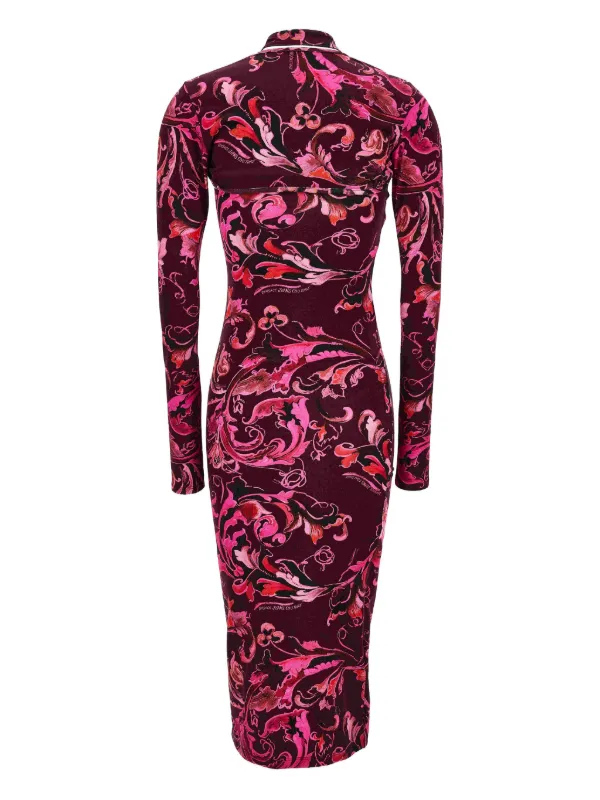 Versace Jeans Couture Vestido Midi Con Estampado Floral Rosa