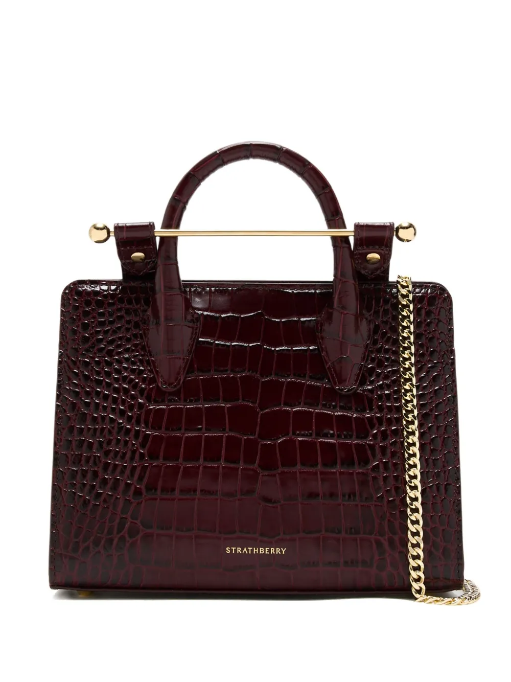 Strathberry Kleine shopper met krokodillen-reliëf en handvat Rood