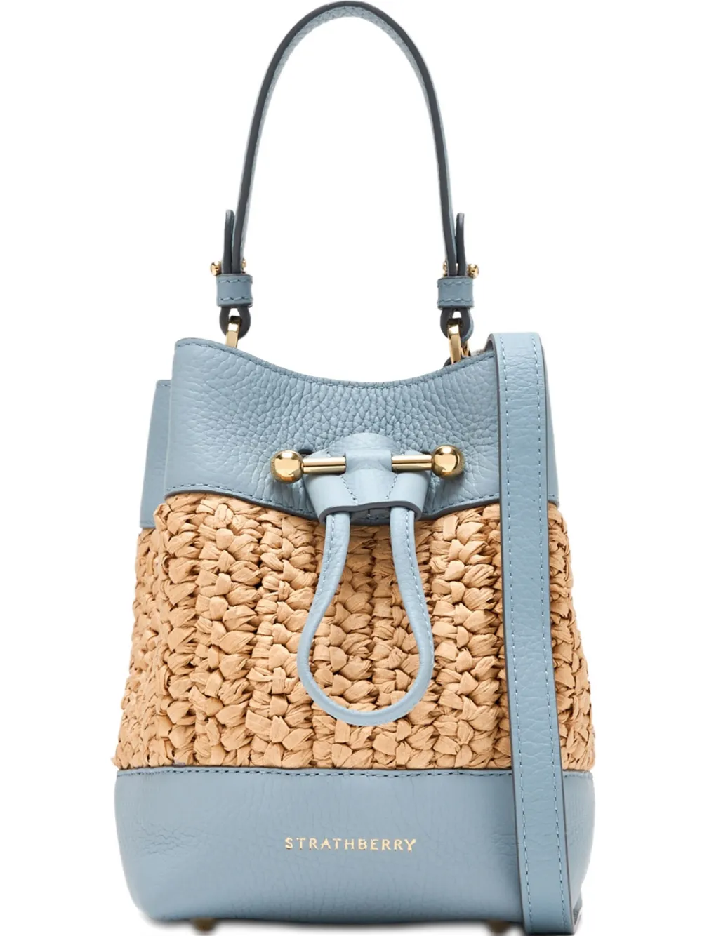 Strathberry mini Osseteleather-raffia bucket bag Blauw