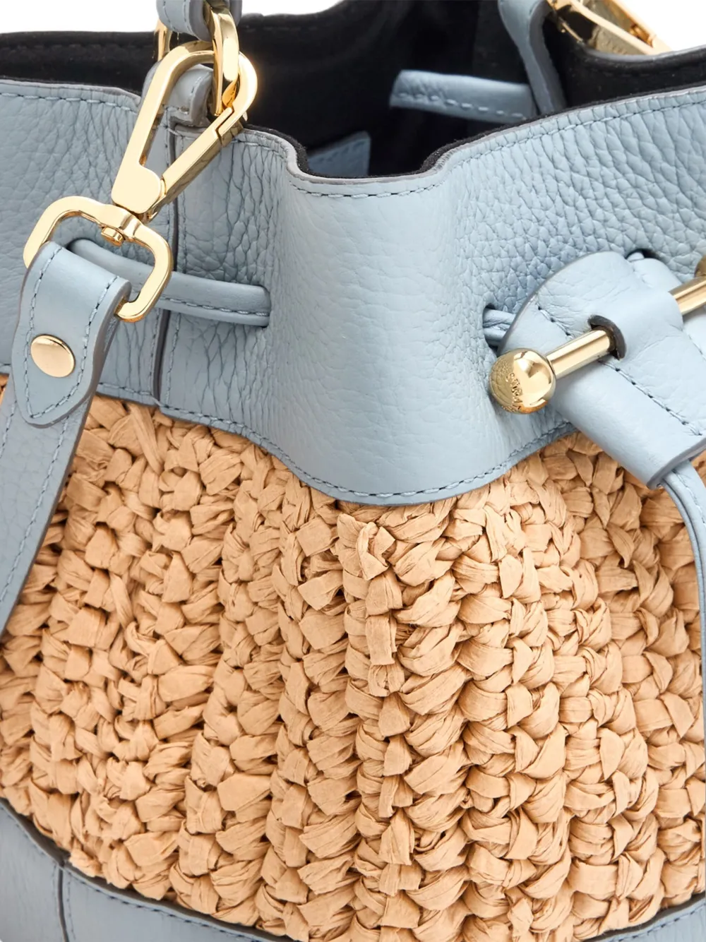 Strathberry mini Osseteleather-raffia bucket bag Blauw
