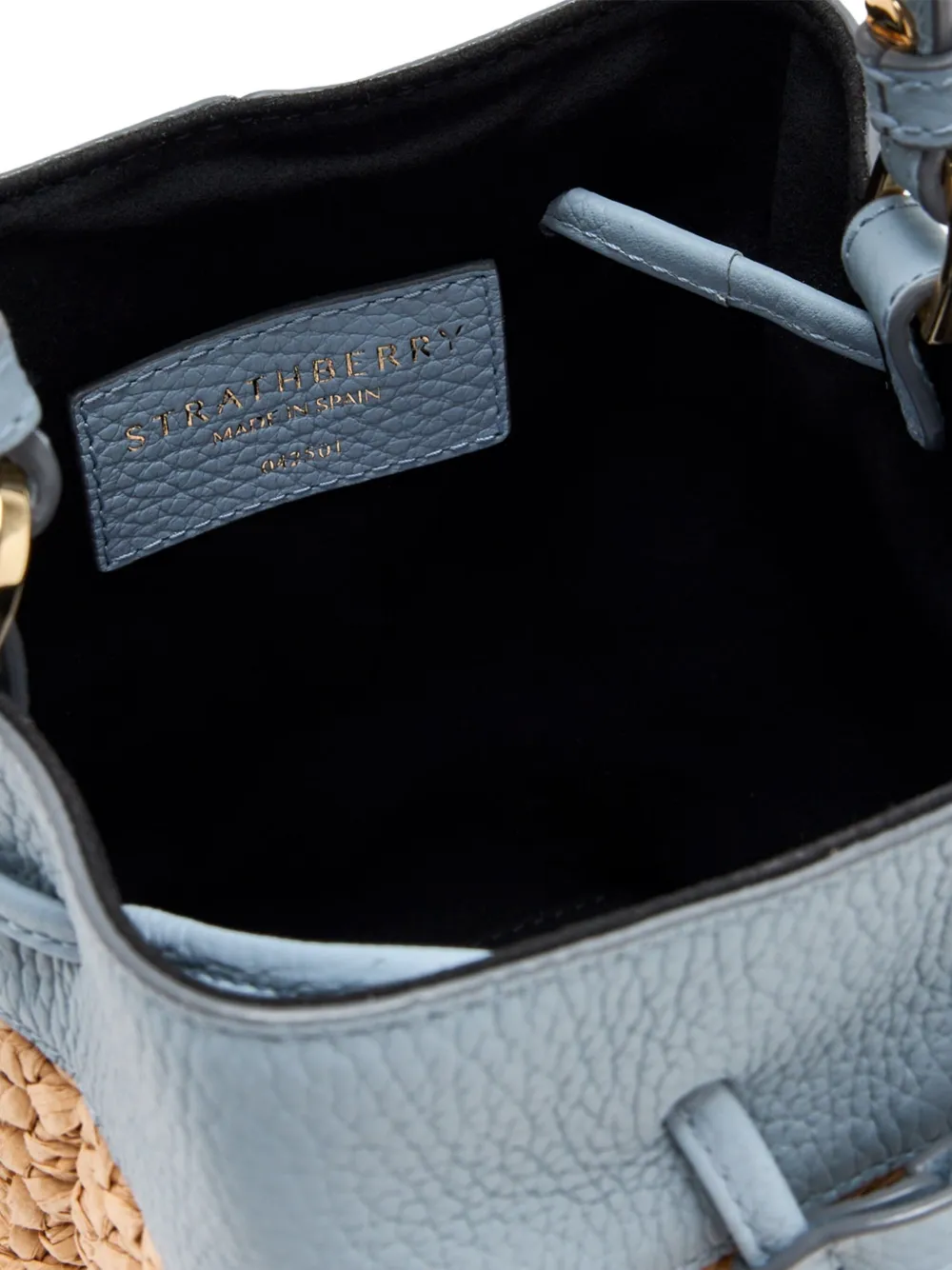 Strathberry mini Osseteleather-raffia bucket bag Blauw