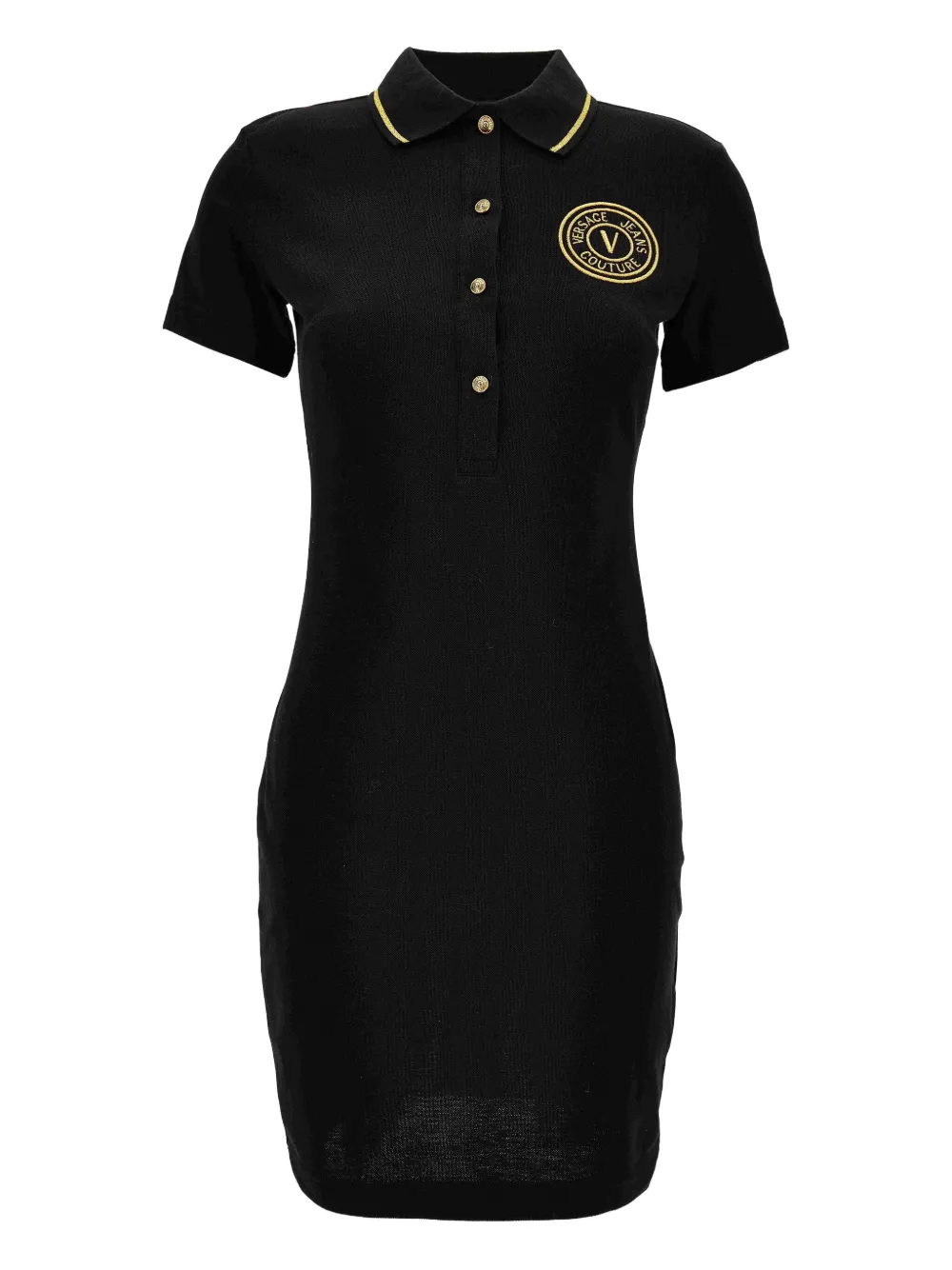 Versace Jeans Couture Embroidered-logo Polo Mini Dress In Black