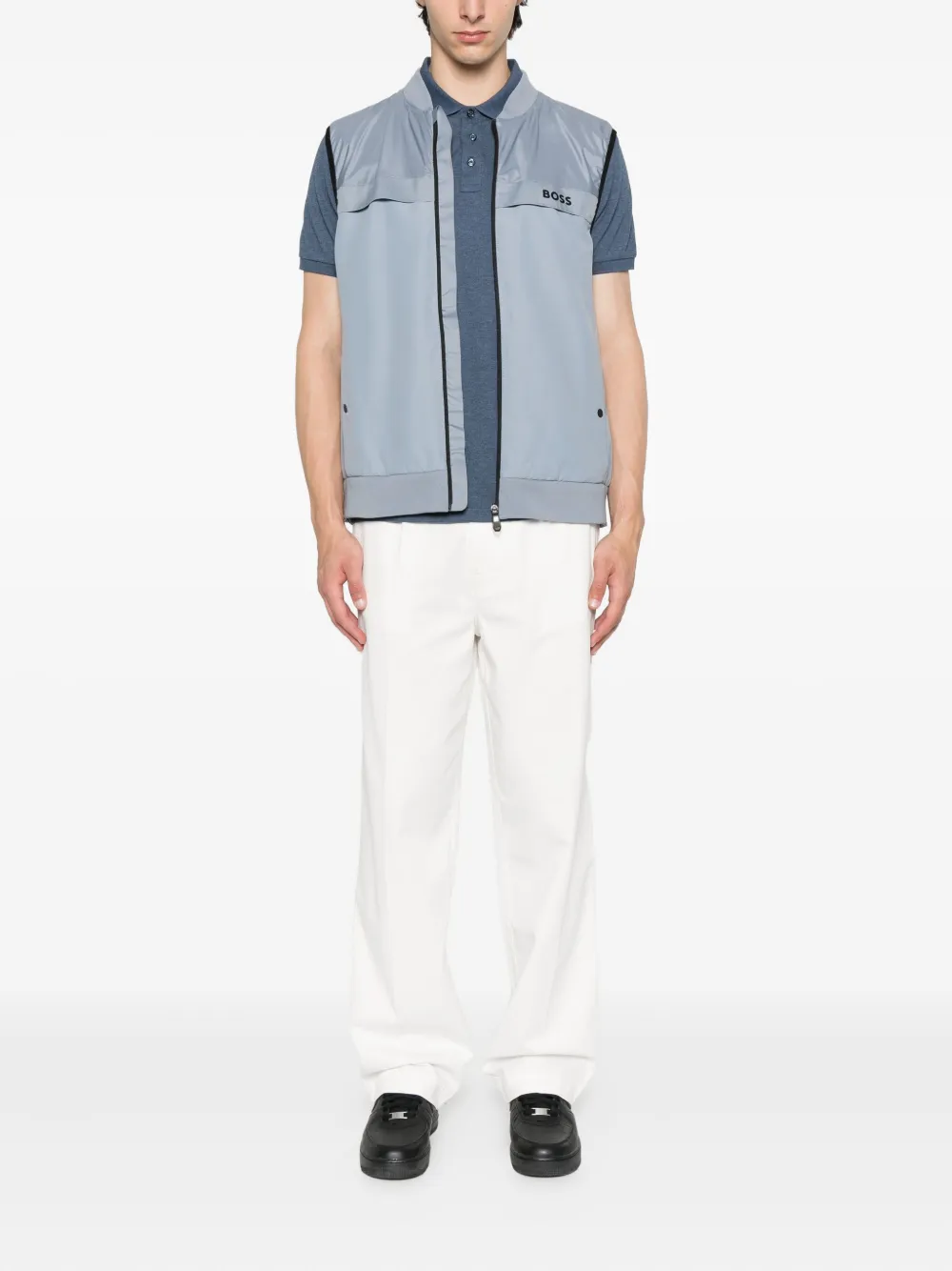 BOSS Gridlyte mouwloos gilet met rits Grijs