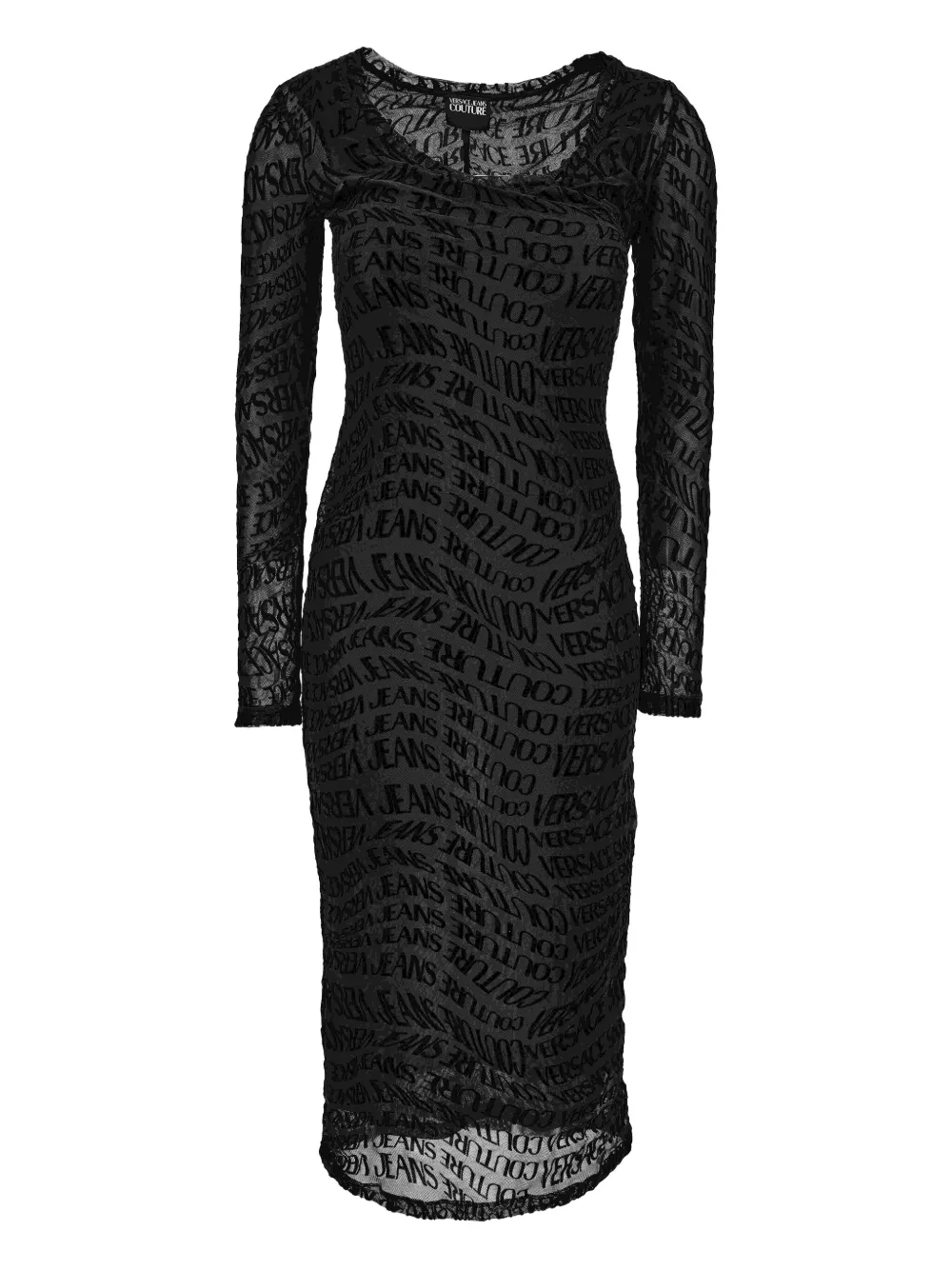 Versace Jeans Couture logo-print long-sleeve midi dress Zwart