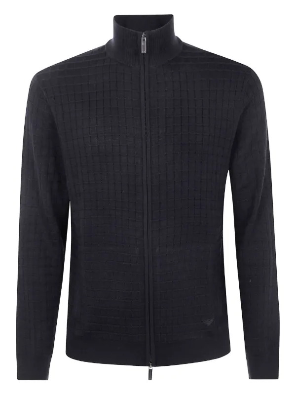 Emporio Armani grid-pattern zip-up Cardigan Black FARFETCH JO