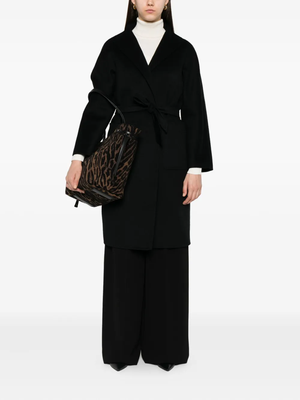 Max Mara belted wrap cashmere coat Zwart