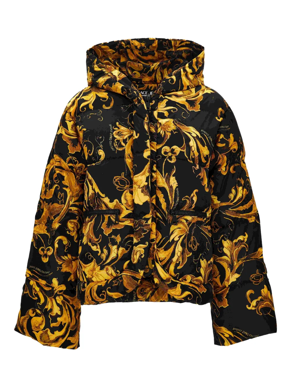 Versace Jeans Couture baroque-print hooded puffer jacket | Black | Image 1