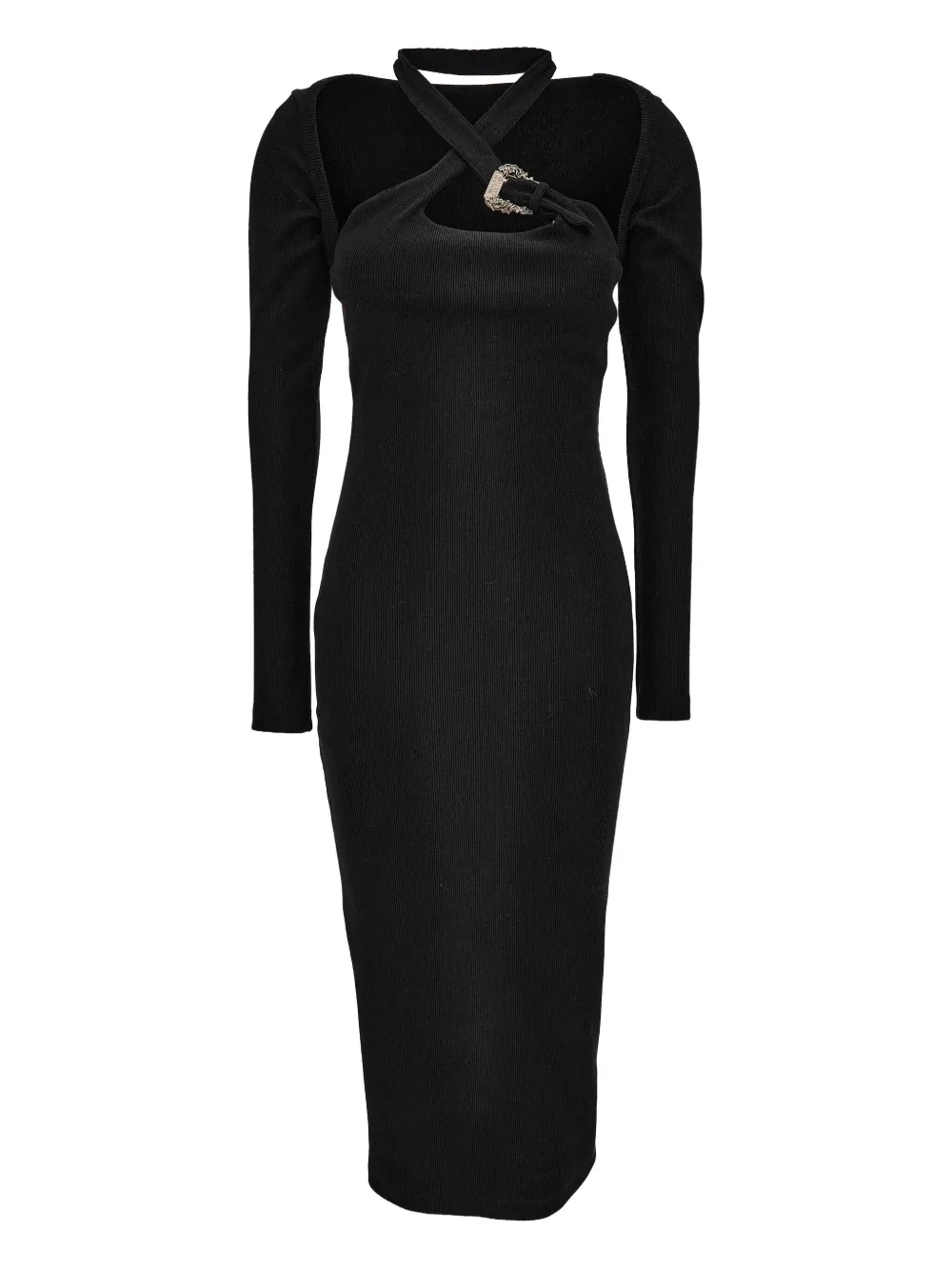 Versace Jeans Couture cross-neck ribbed dress Zwart