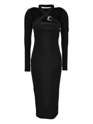 plus size long knitted dress Final Sale Plus Size Midi Thick Sweater Dress in Mustard & Black Print main image 0