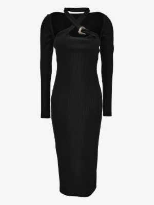medusa accent knit dress Violante Nessi Moore long-sleeve ruched-effect Midi | Black cocktail dress with sequins