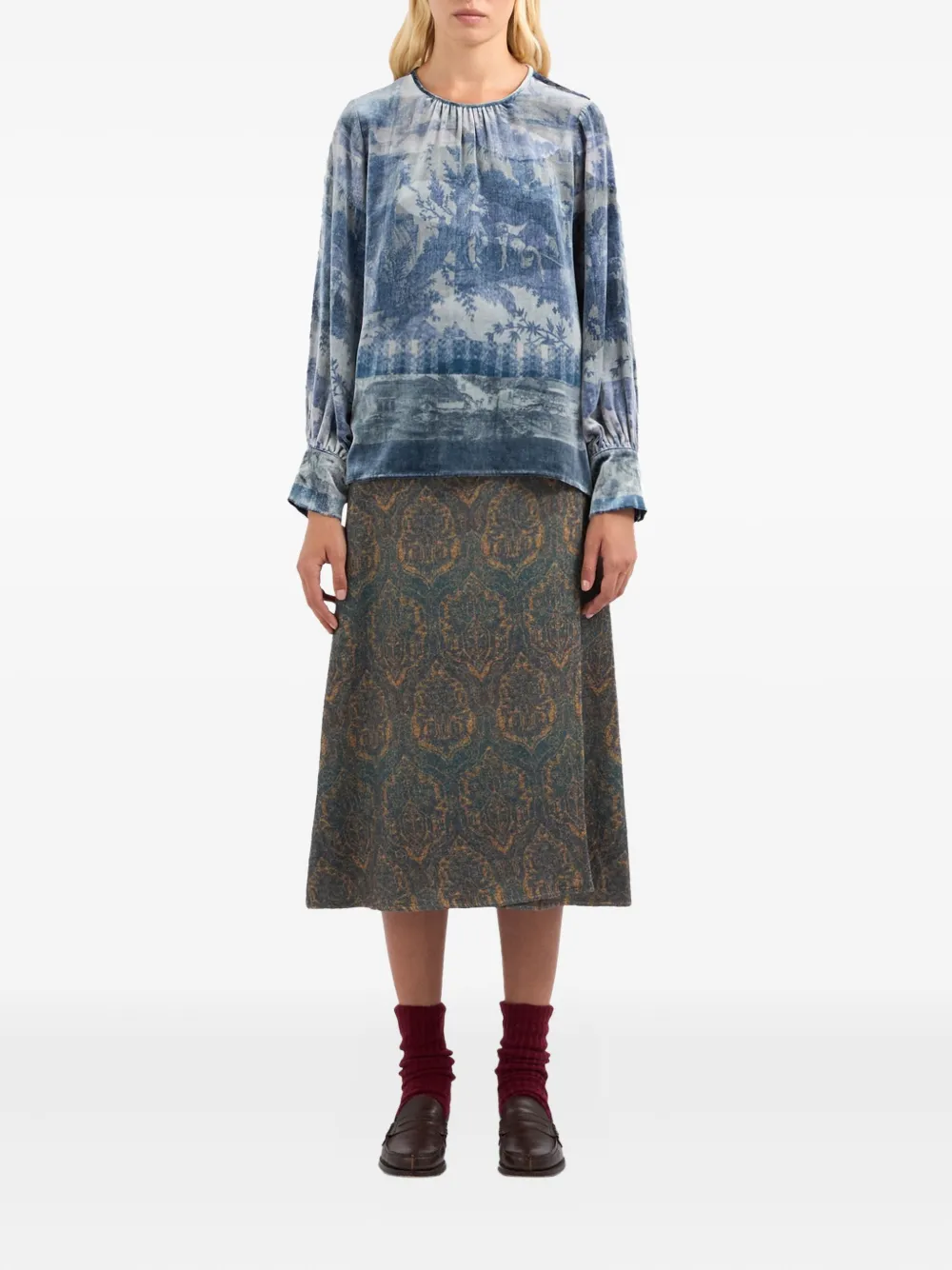Pierre-Louis Mascia landscape-print blouse Blauw