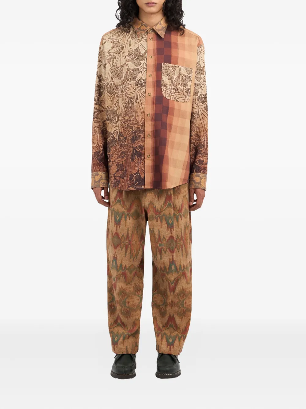 Pierre-Louis Mascia floral-print checked shirt Bruin