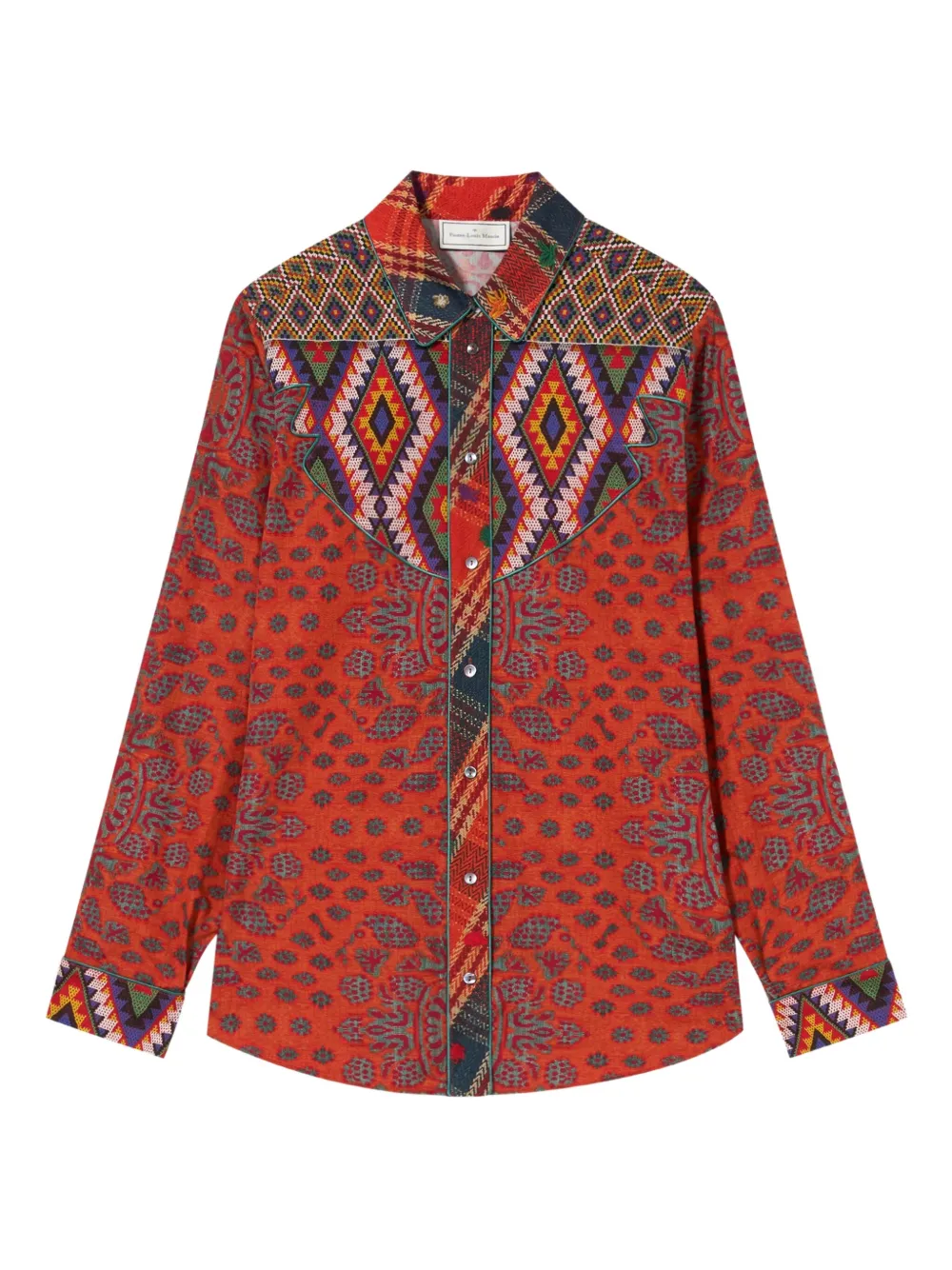 Pierre-Louis Mascia Teslabio geometric-pattern yoke shirt Oranje