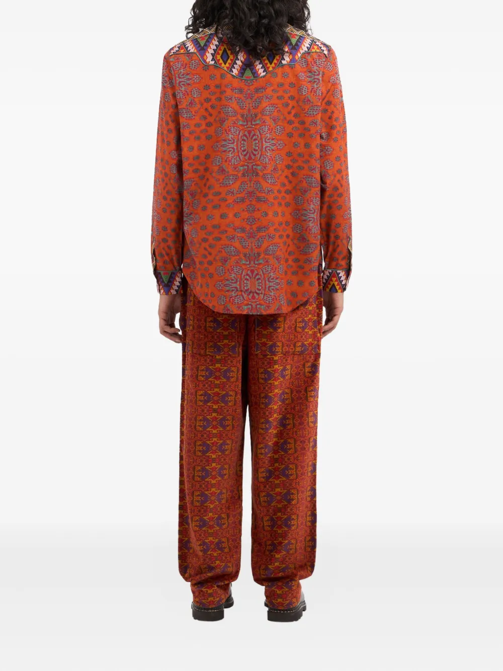 Pierre-Louis Mascia Teslabio geometric-pattern yoke shirt Oranje
