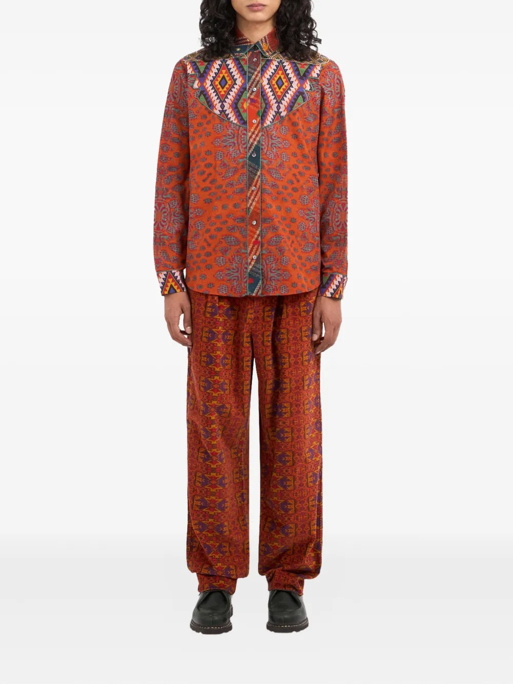 Pierre-Louis Mascia Teslabio geometric-pattern yoke shirt Oranje