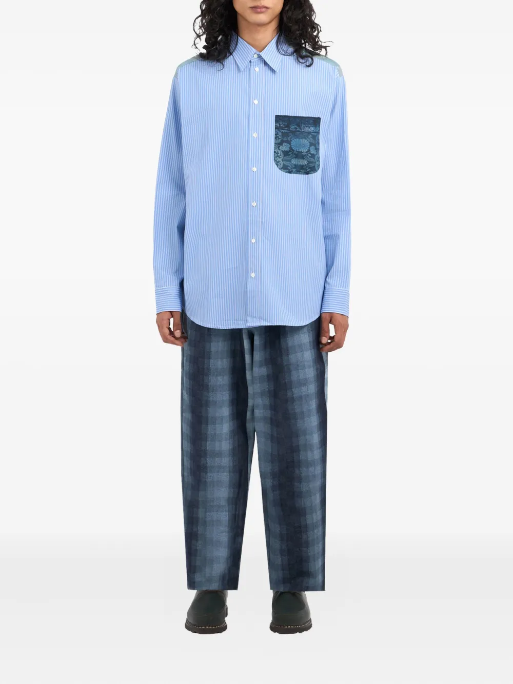 Pierre-Louis Mascia striped panelled shirt Blauw