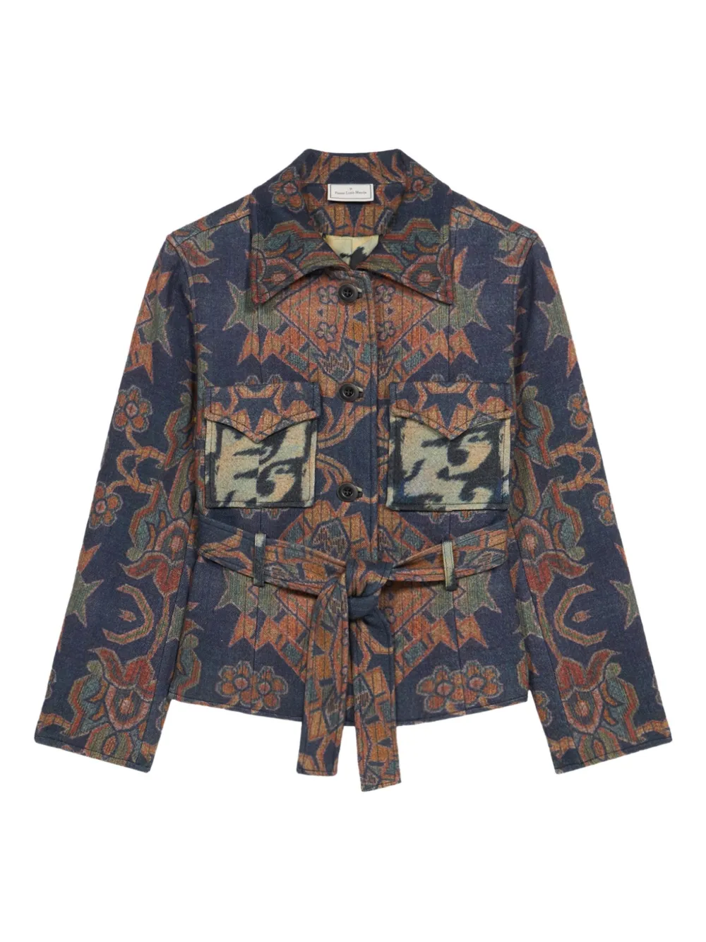 Pierre-Louis Mascia tapestry-pattern belted jacket - ブルー Pierre-Louis Mascia tapestry-pattern belted jacket - ブルー