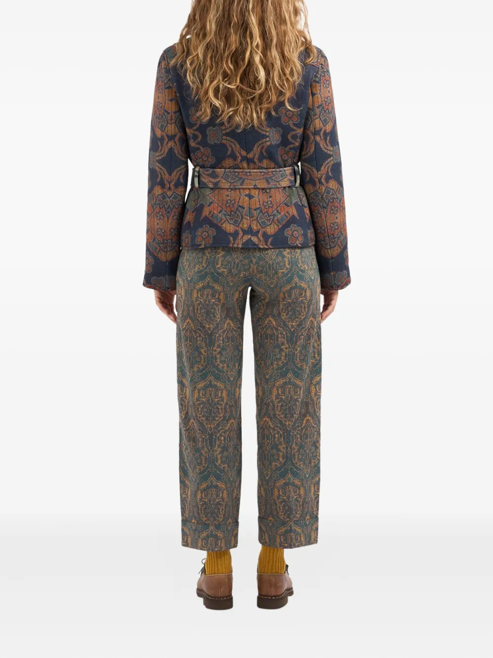 Pierre-Louis Mascia tapestry-pattern belted jacket Blauw