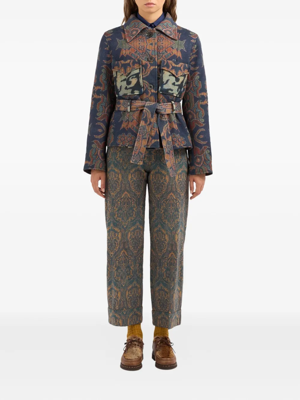 Pierre-Louis Mascia tapestry-pattern belted jacket Blauw