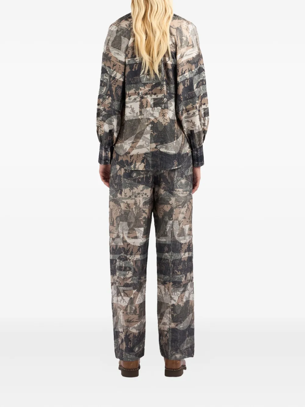 Pierre-Louis Mascia ALOE landscape-print tie-neck blouse Zwart