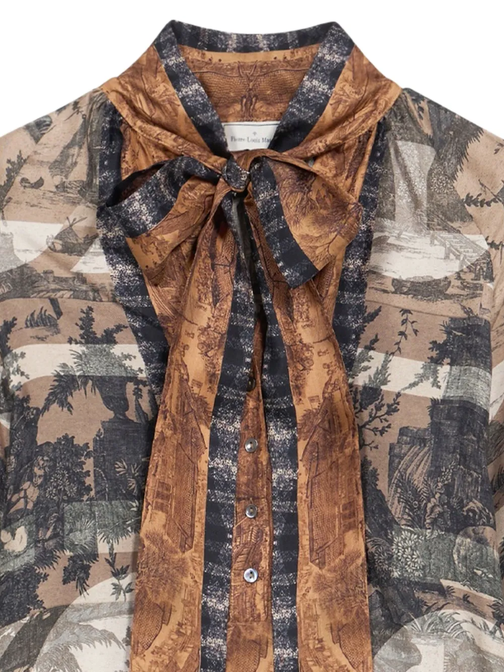 Pierre-Louis Mascia ALOE landscape-print tie-neck blouse Zwart