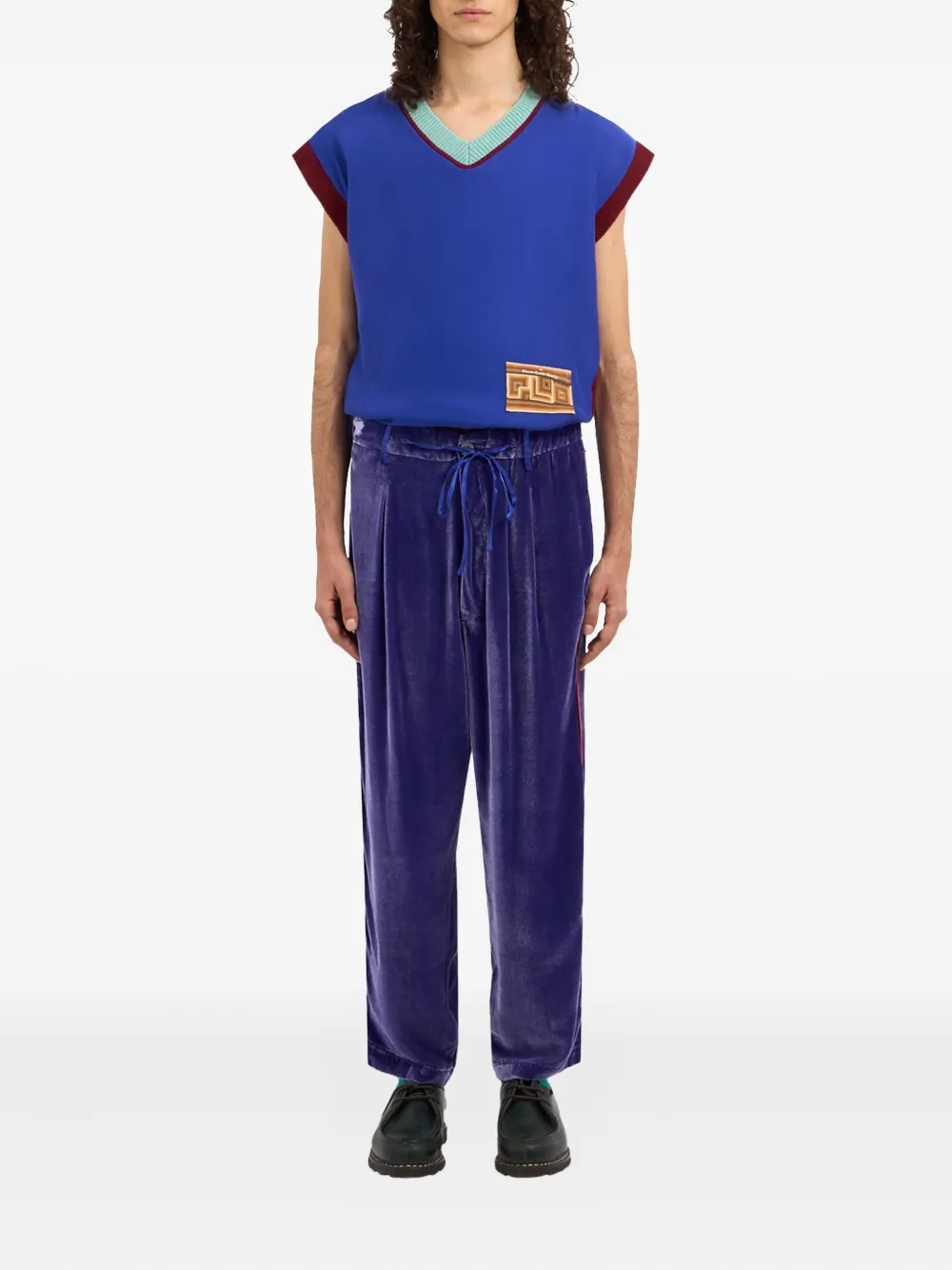 Pierre-Louis Mascia pleated side-stripe trousers Paars