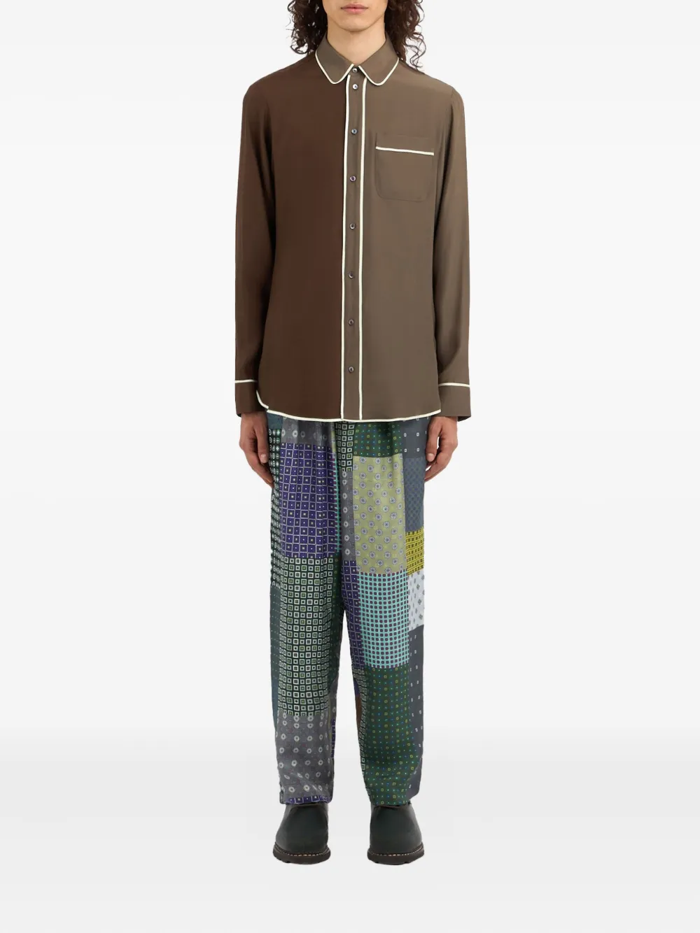Pierre-Louis Mascia contrast-panel piped shirt Bruin