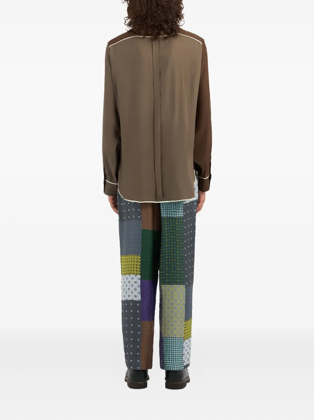 Pierre-Louis Mascia contrast-panel piped shirt Bruin