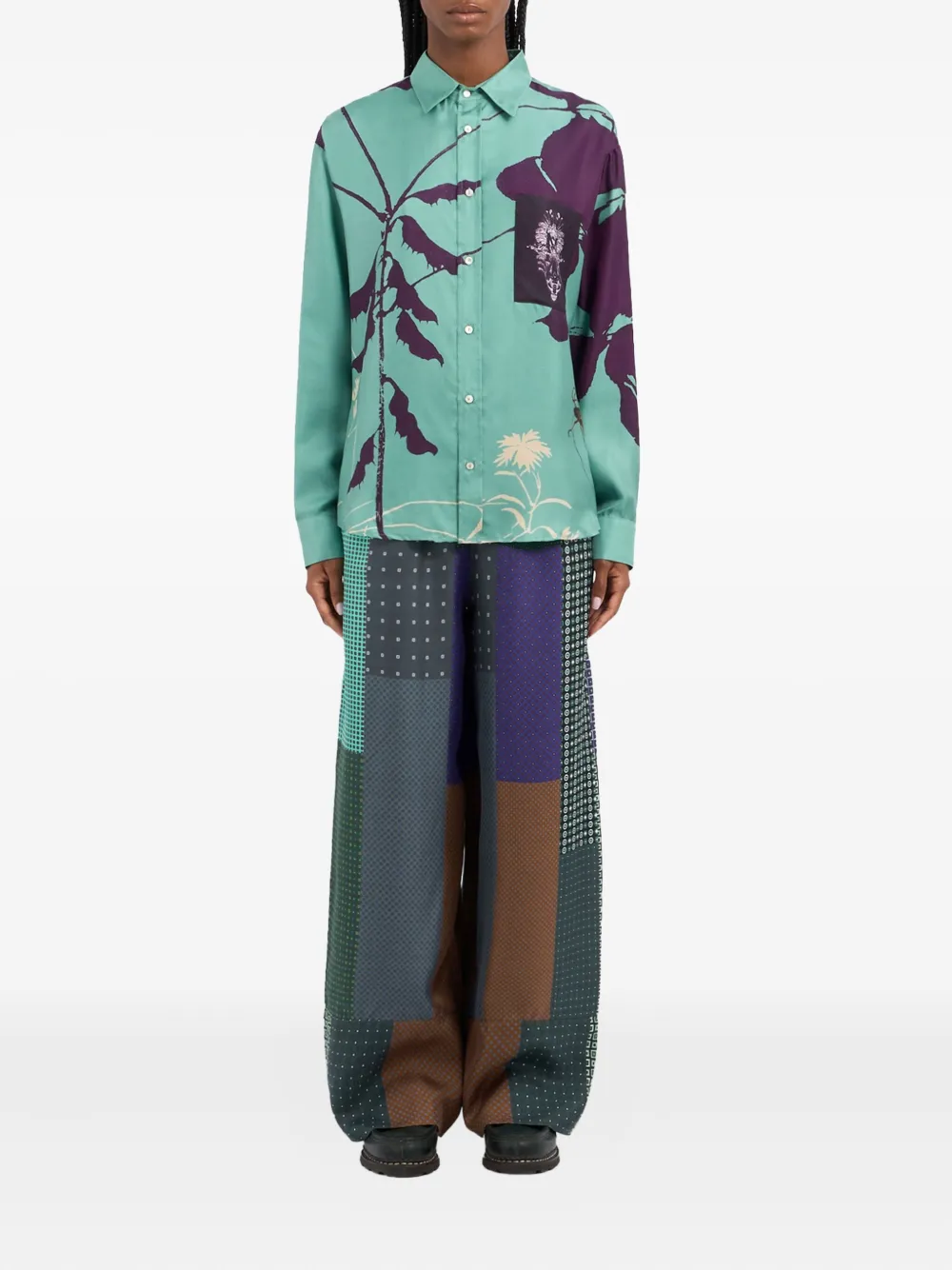 Pierre-Louis Mascia Shirt met klepzak en bloemenprint Blauw