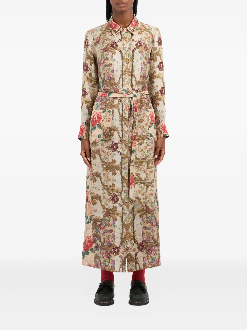 Pierre-Louis Mascia Aloe floral-print maxi shirt dress Beige