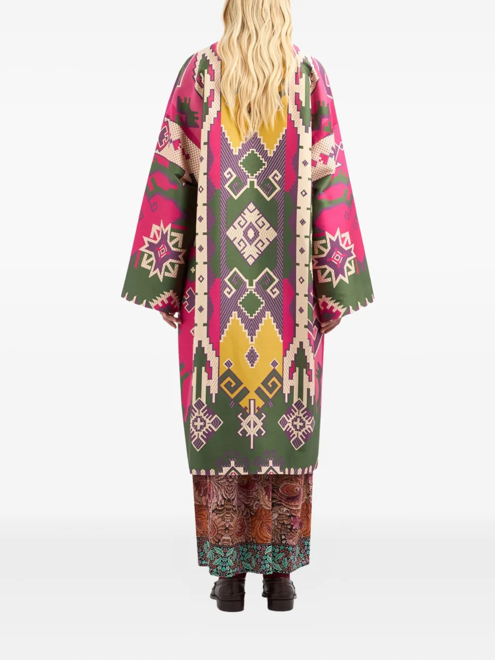 Pierre-Louis Mascia geometric-pattern velvet-trimmed coat Groen