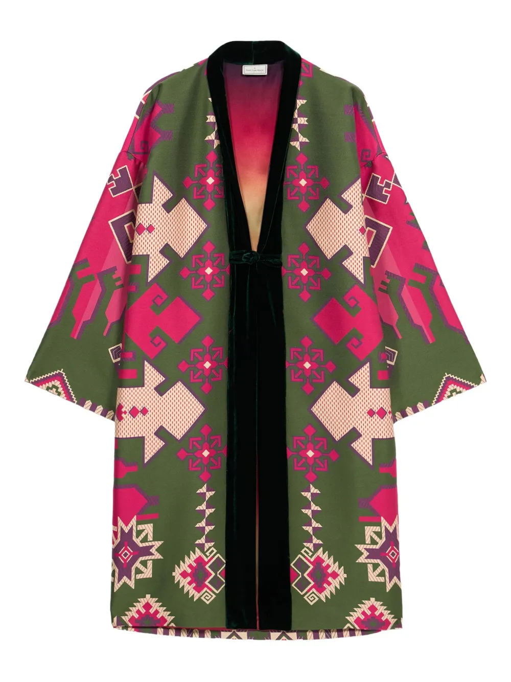 Pierre-Louis Mascia geometric-pattern velvet-trimmed coat Groen