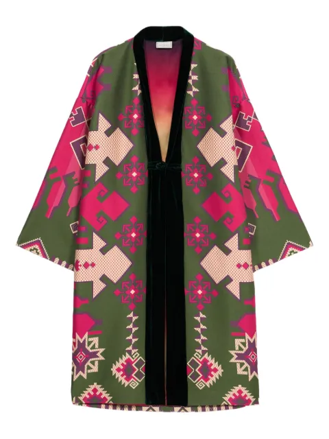 Pierre-Louis Mascia geometric-pattern velvet-trimmed coat