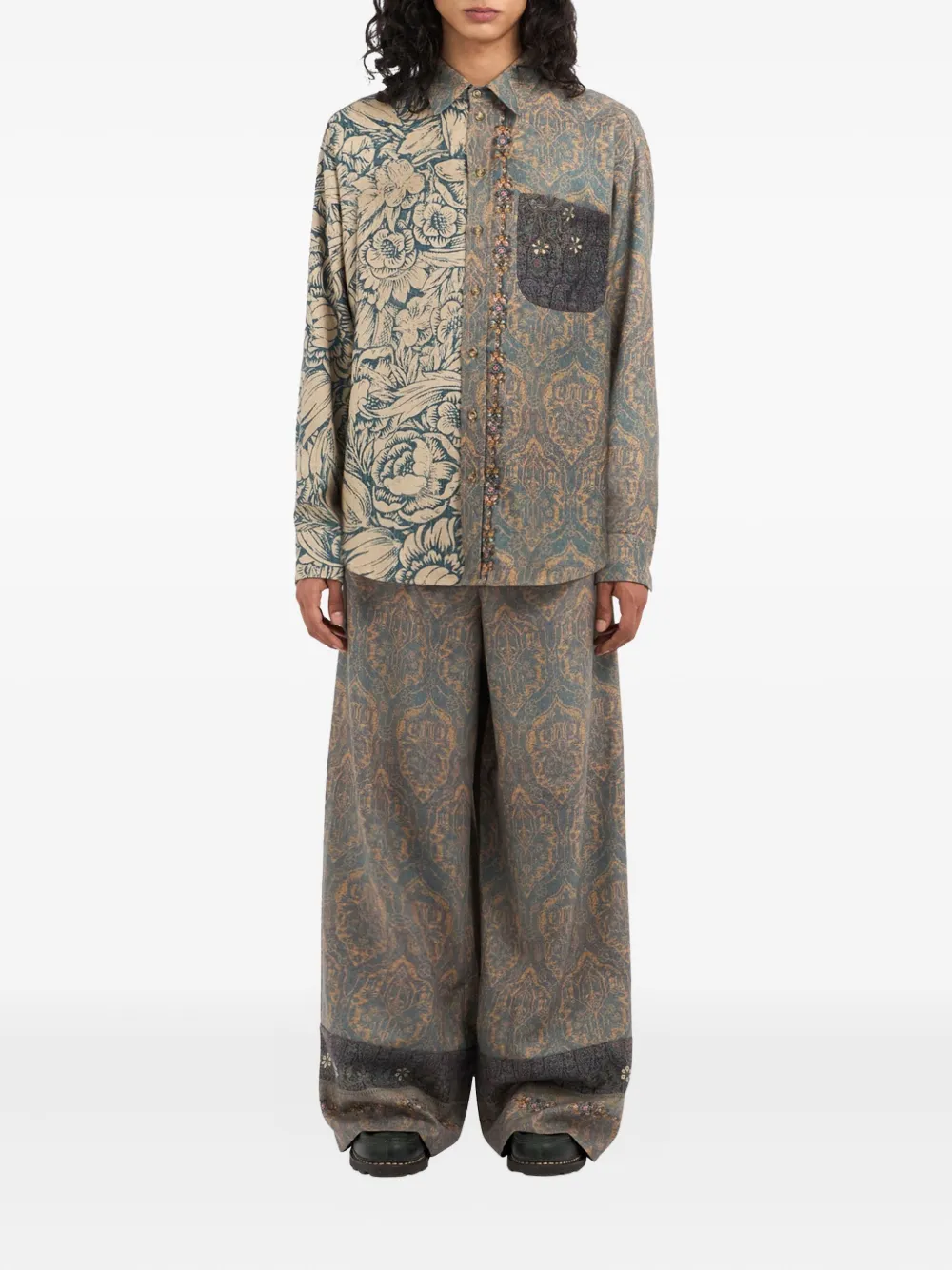 Pierre-Louis Mascia floral-damask print shirt Grijs