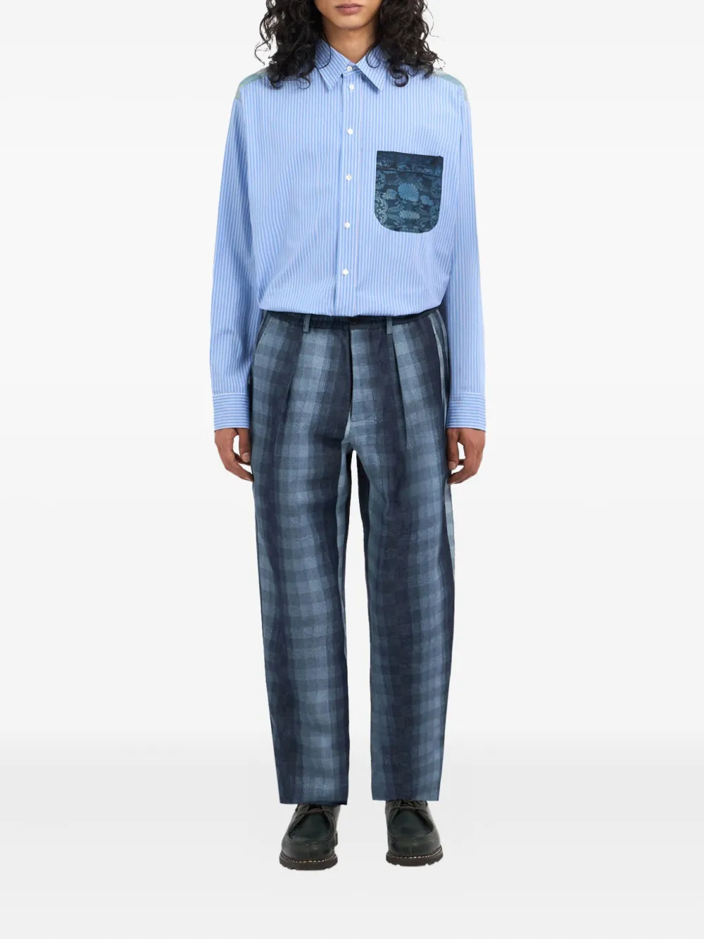 Pierre-Louis Mascia pleat-detailed checked trousers Blauw