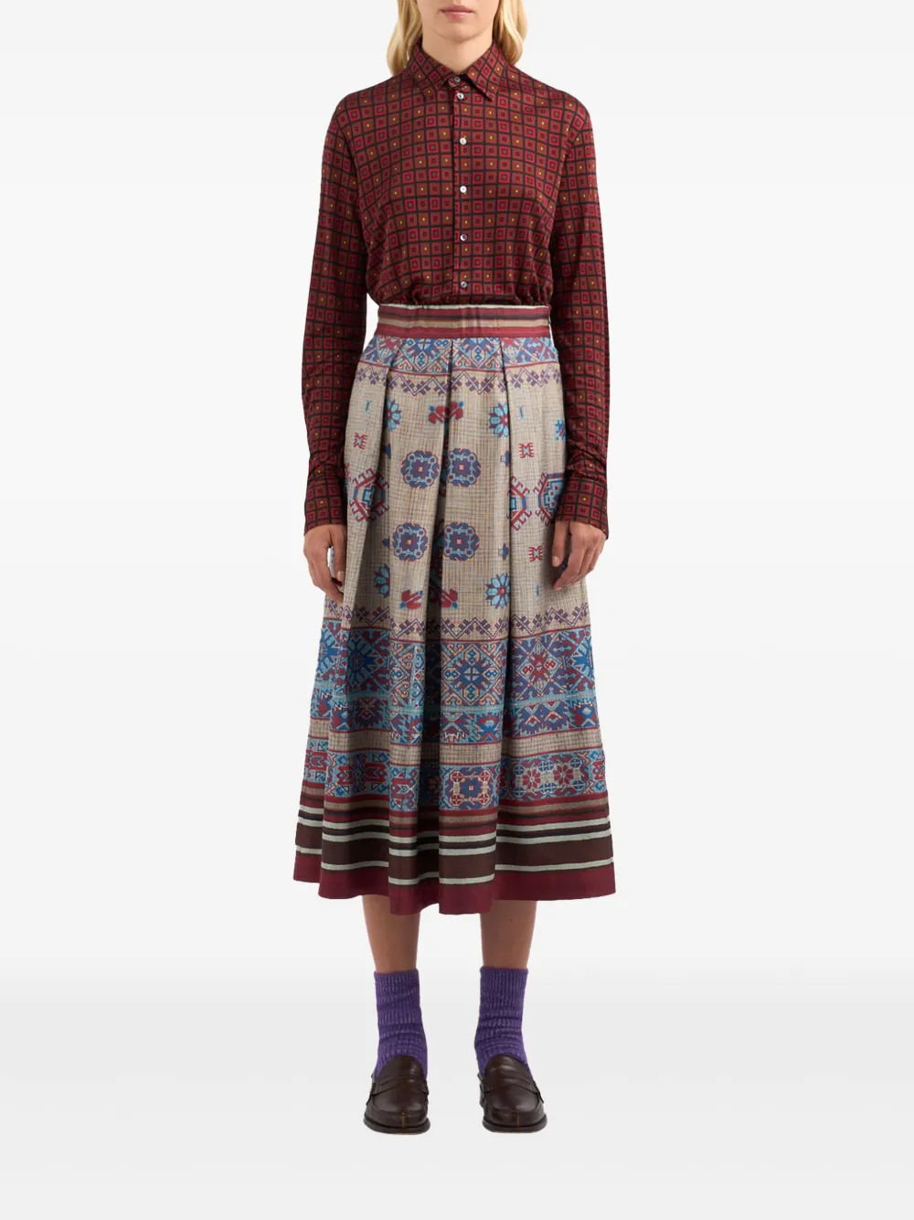 Pierre-Louis Mascia geometric-pattern midi skirt Beige