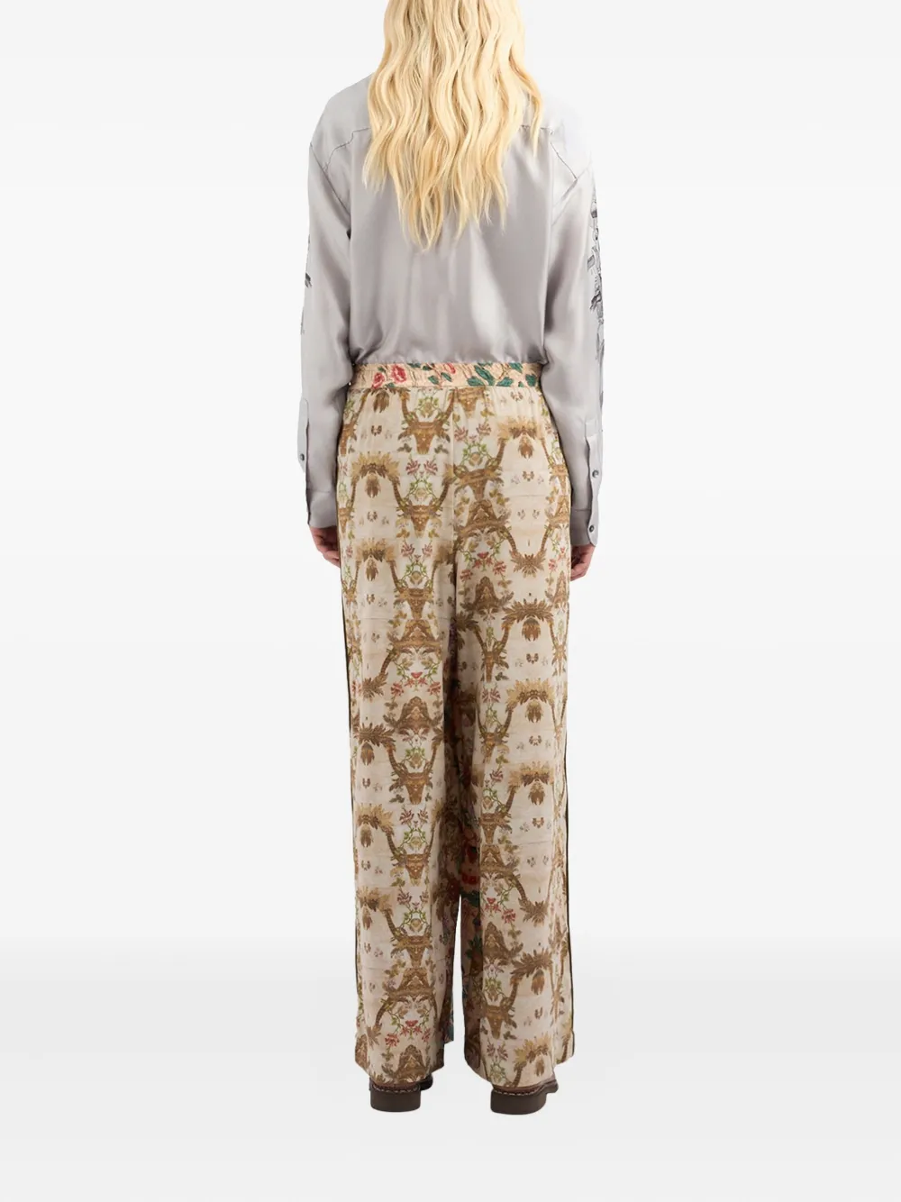 Pierre-Louis Mascia Adanastr floral-panelled wide-leg trousers Beige