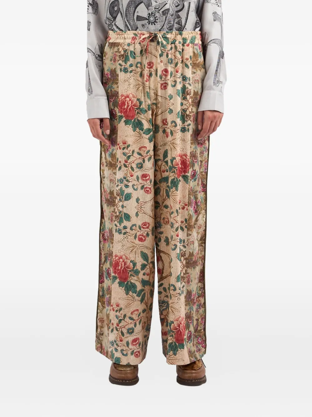 Pierre-Louis Mascia Adanastr floral-panelled wide-leg trousers Beige