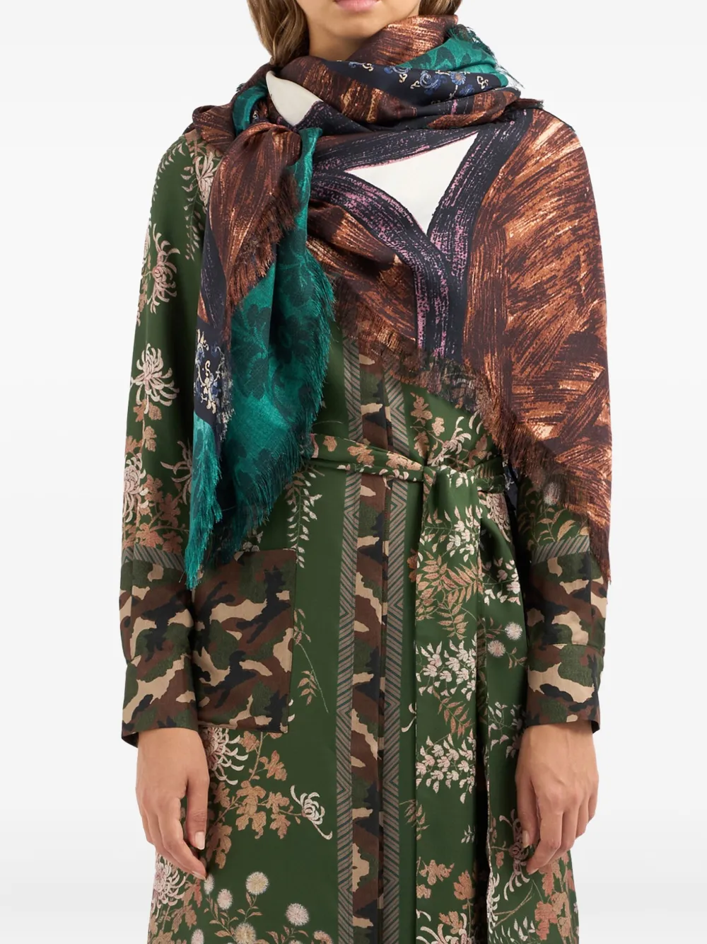 Pierre-Louis Mascia geometric-print fringed-trim scarf Bruin
