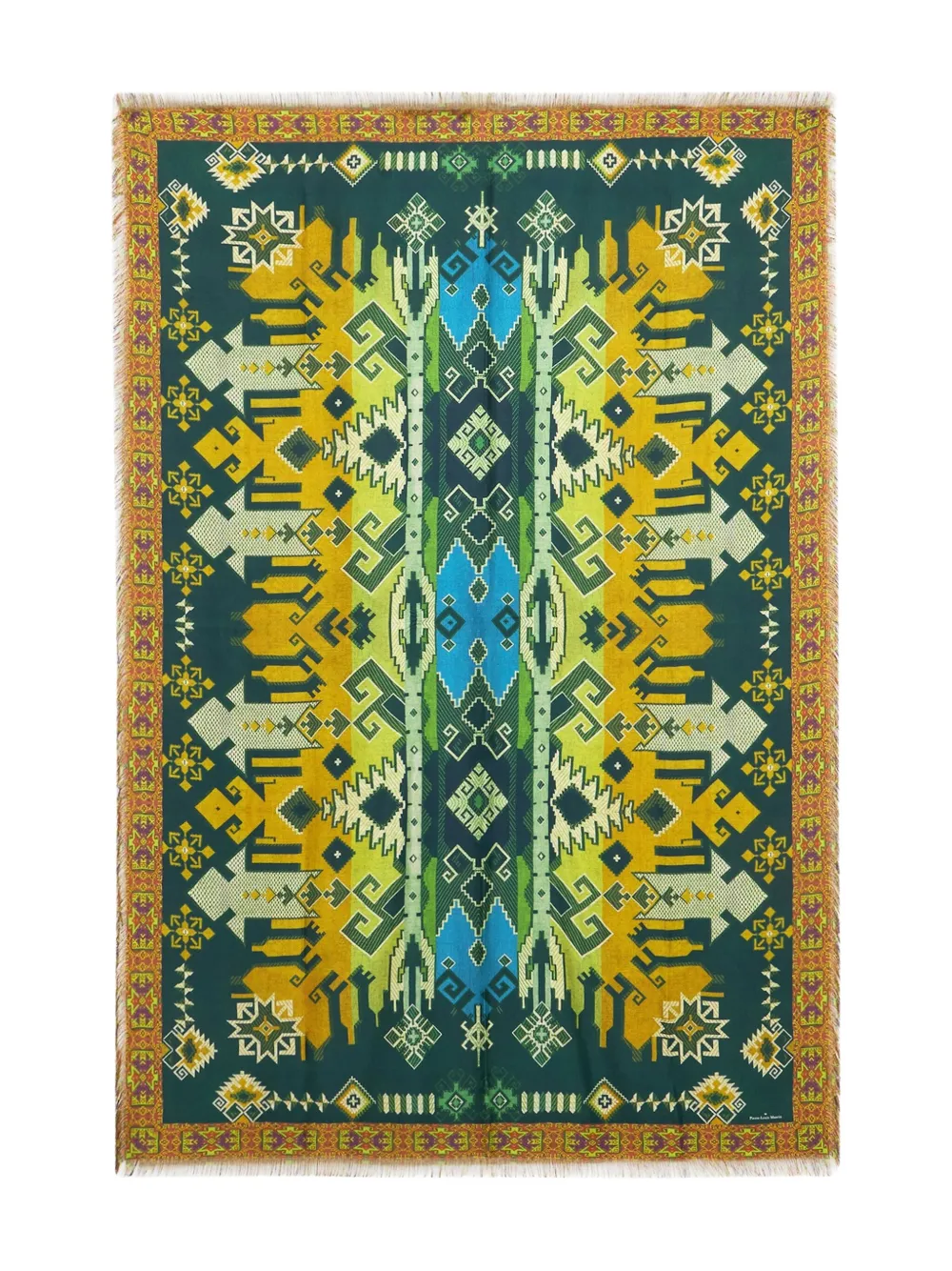 Pierre-Louis Mascia geometric-pattern fringed scarf Groen