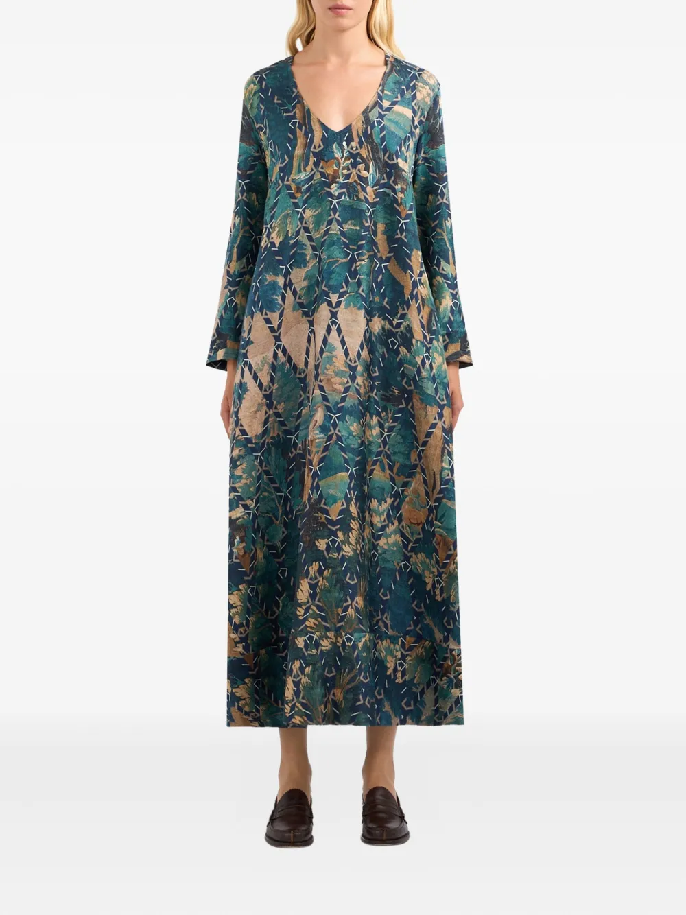 Pierre-Louis Mascia Cialda v-neck print dress Blauw