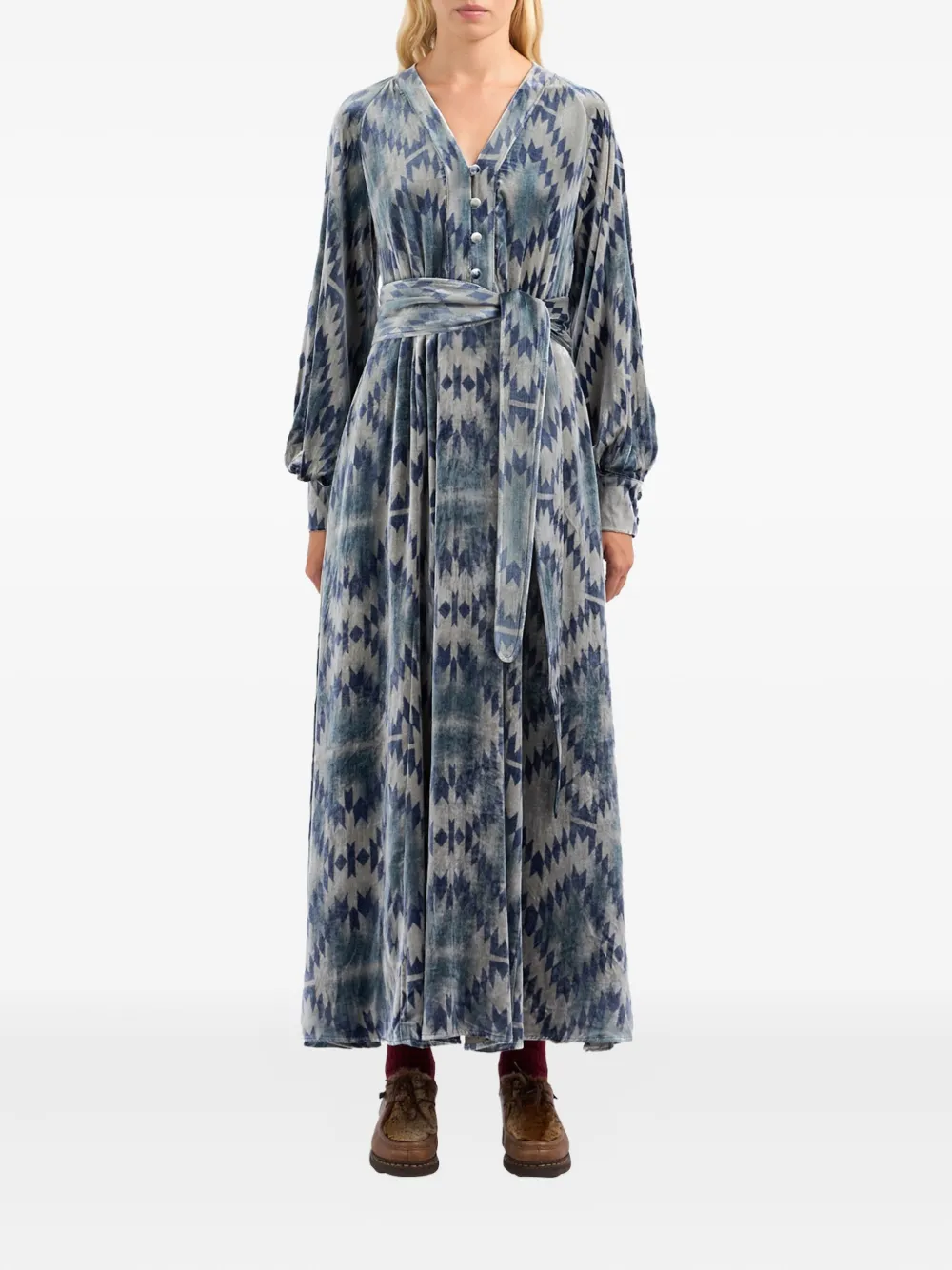 Pierre-Louis Mascia velvet patterned belted dress Grijs