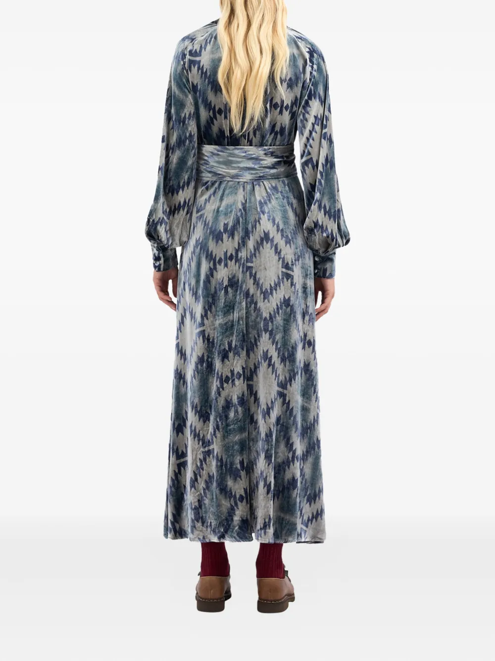 Pierre-Louis Mascia velvet patterned belted dress Grijs